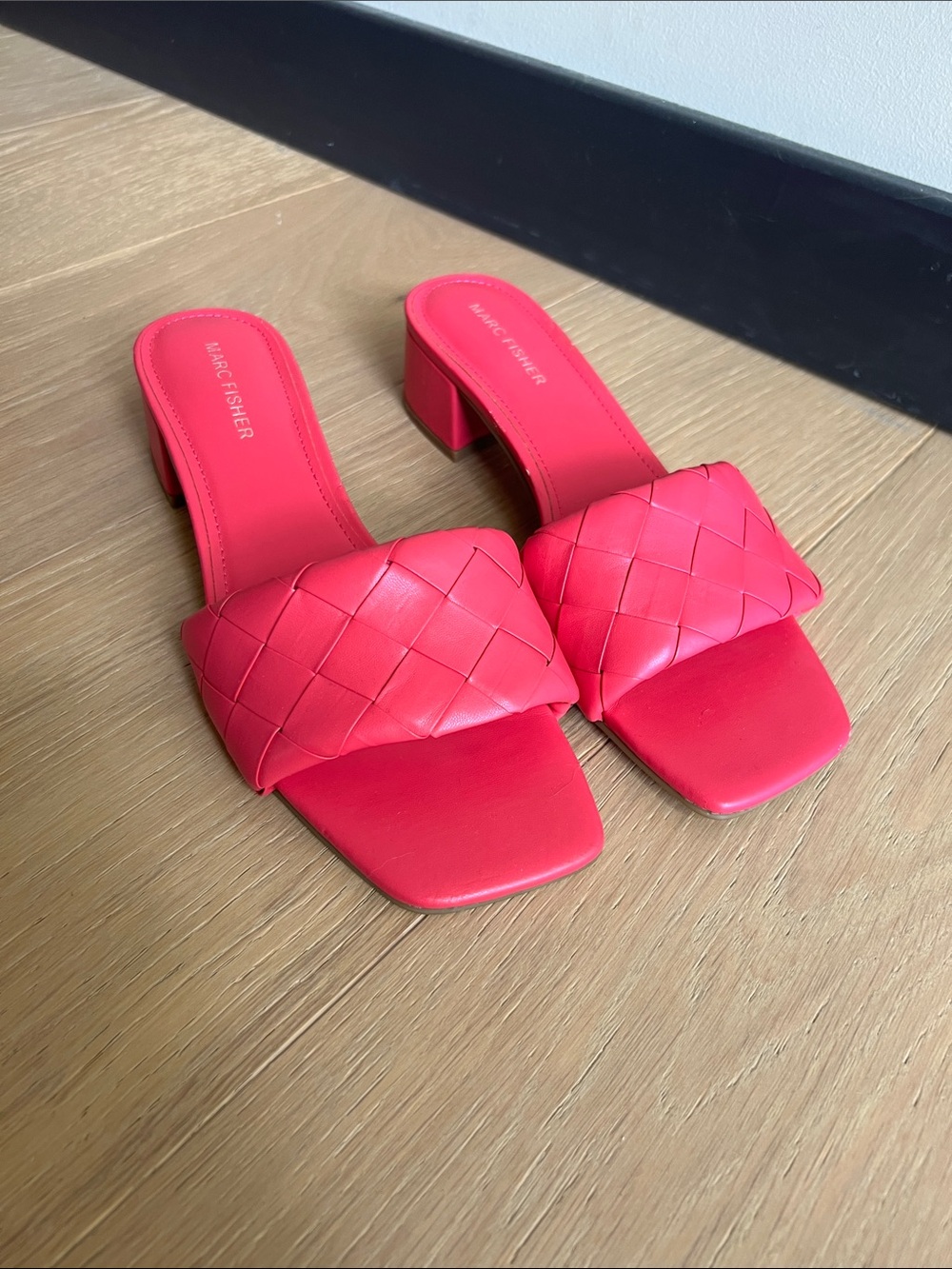 Marc Fisher Hot Pink Braided Block Heel Slides